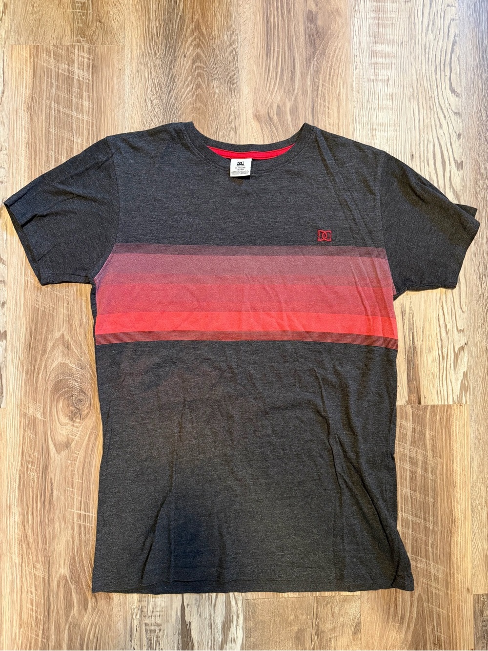 DC Charcoal T-Shirt with Red Stripe Detail